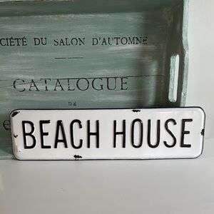 Enamel Black and White Beach House Sign